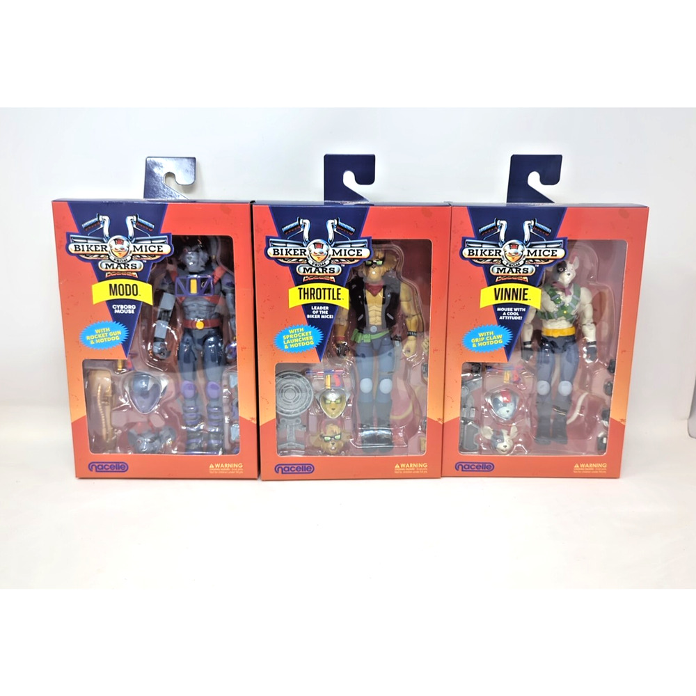 NEW FULL SET 2024 Biker Mice from Mars Vinnie Modo & Throttle Figure Nacelle NIP